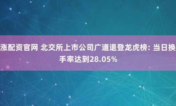 涨配资官网 北交所上市公司广道退登龙虎榜: 当日换手率达到28.05%